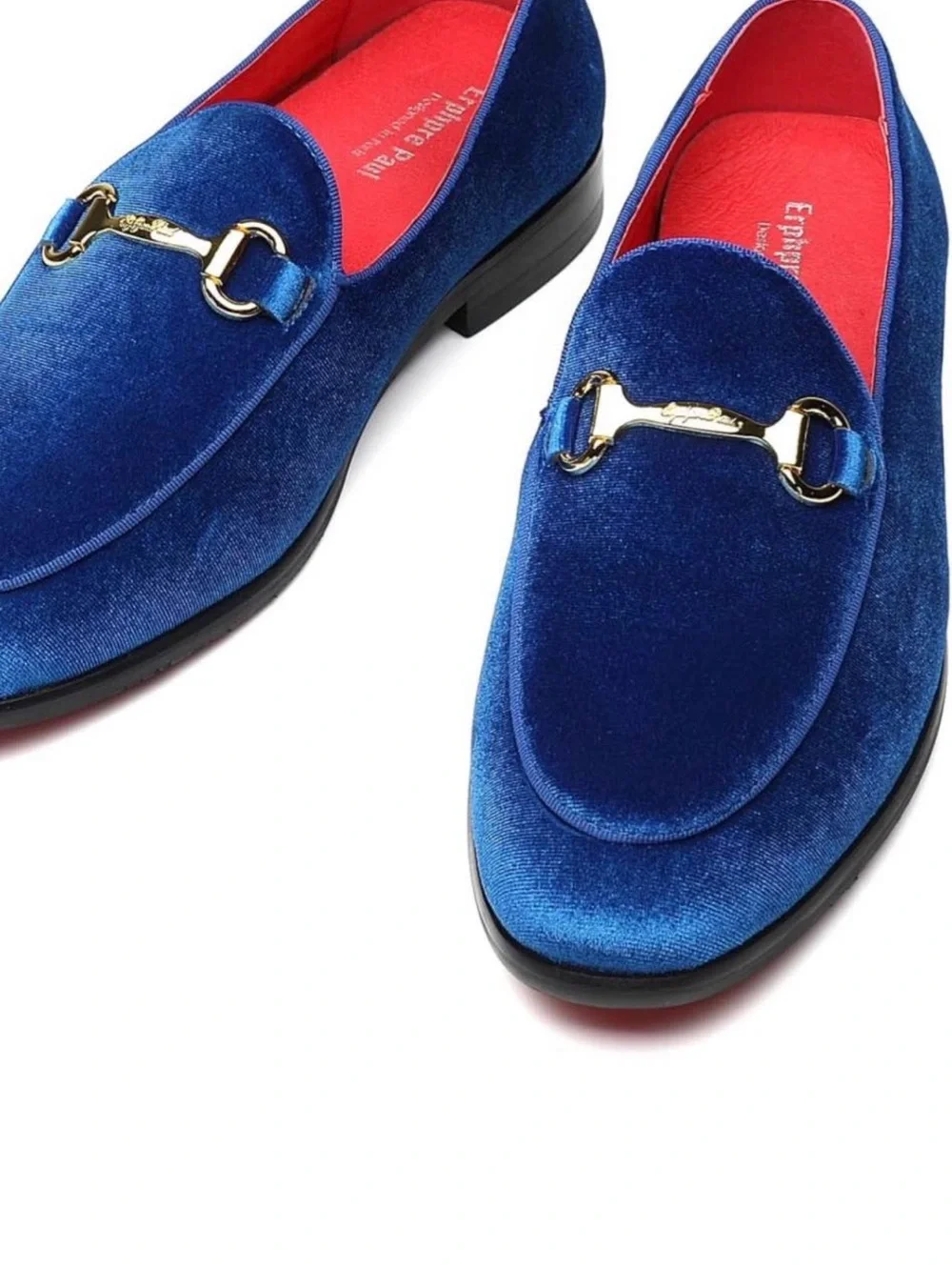 Blue Velvet Slip-On Loafers with Gold Horsebit